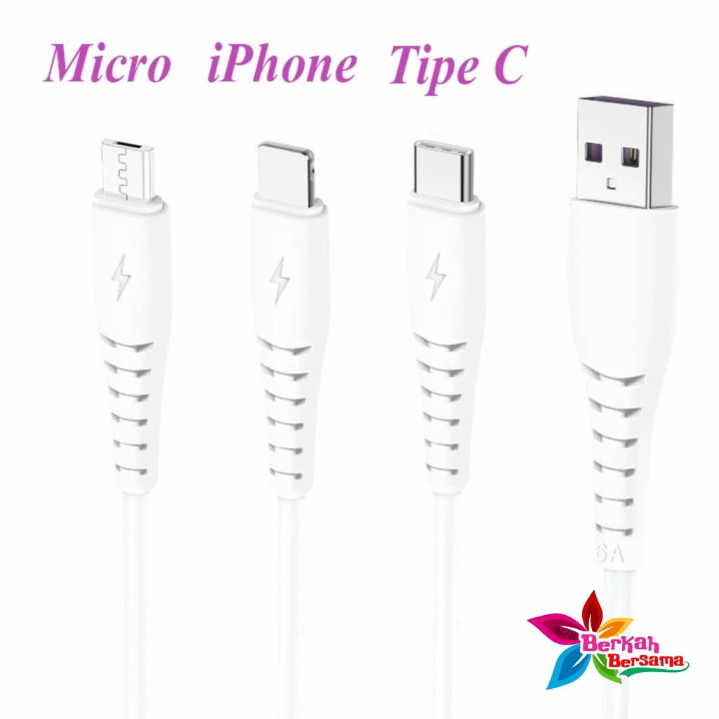 6a kabel cable data original diinami ligthing micro tipe c ip usb fast charging qc 3.0a pengisian cepat bb5719