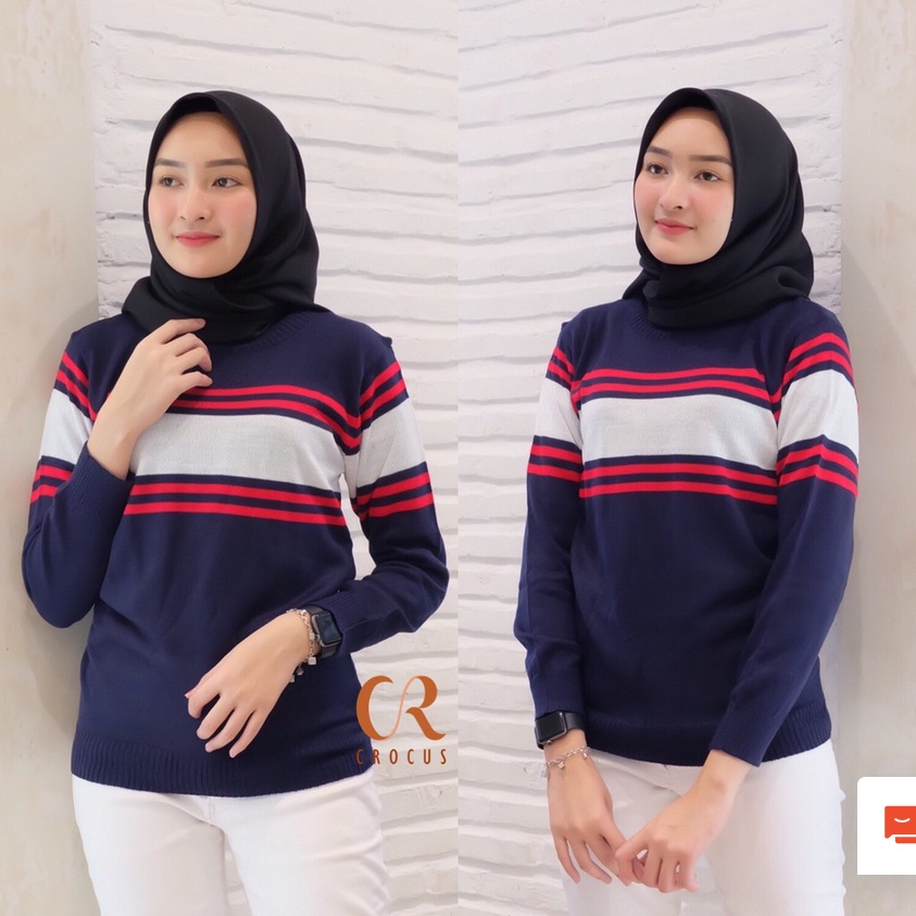 ORS - POLDA STRIPE Rajut  SH- Sweater Stripe Rajut Bandung RX / Pakaian Wanita Rajut Bandung