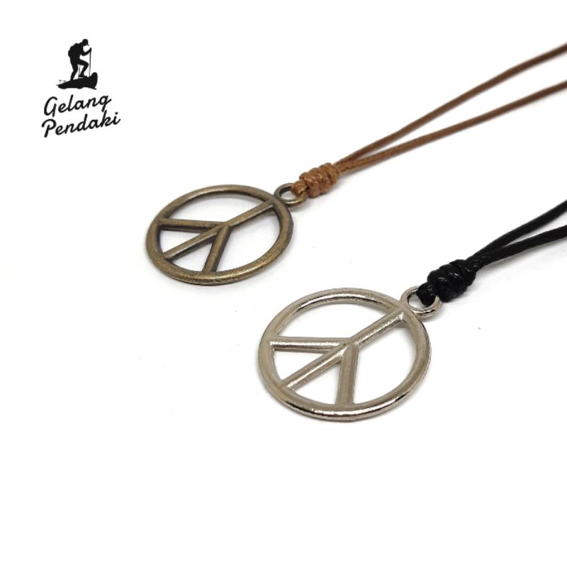 Kalung Tali Kulit Bandul Peace Pria Wanita Kualitas Premium