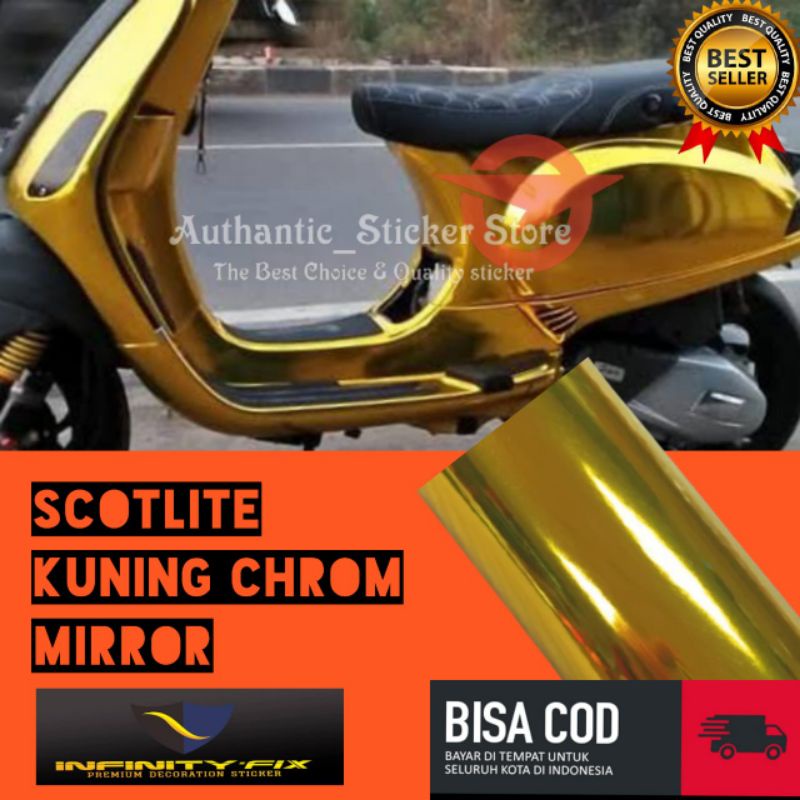 Stiker skotlet metalik krom mirror kuning sticker scotlite motor mettalic chrom merk infinity