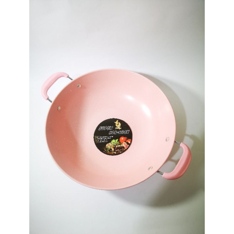 WAJAN WARNA ENAMEL MARBEL PINK 34 CM HIGH QUALITY ANTI LENGKET