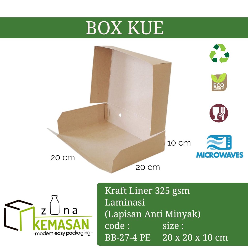 

BOX DUS KARDUS KOTAK MAKANAN ROTI KUE BOLU CHIFFON PUDDING 20x20x10cm KRAFT 325 gsm LAMINASI