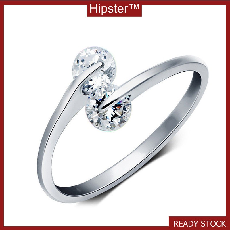 Hot Sale Couple Romantic and Creative Design Double Diamond Interwoven Adjustable Ring