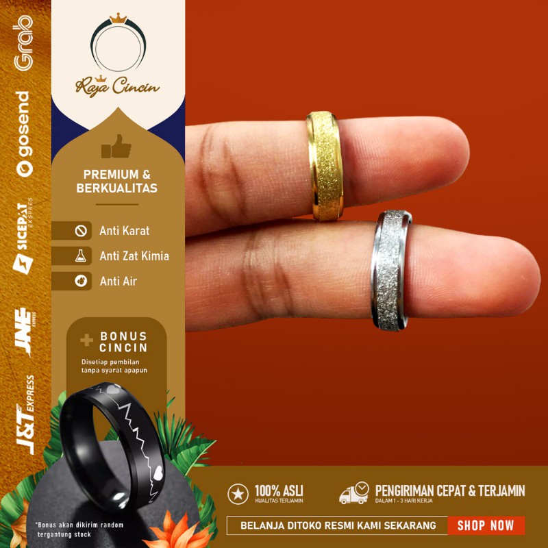 Cincin Titanium Wanita Pria Anti Karat Pasir Polos