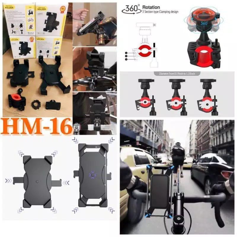 Phone Holder Stang Sepeda SK 16 Jepit Universal Kuat dan Kokoh / Holder Handphone Spion Motor SK 15