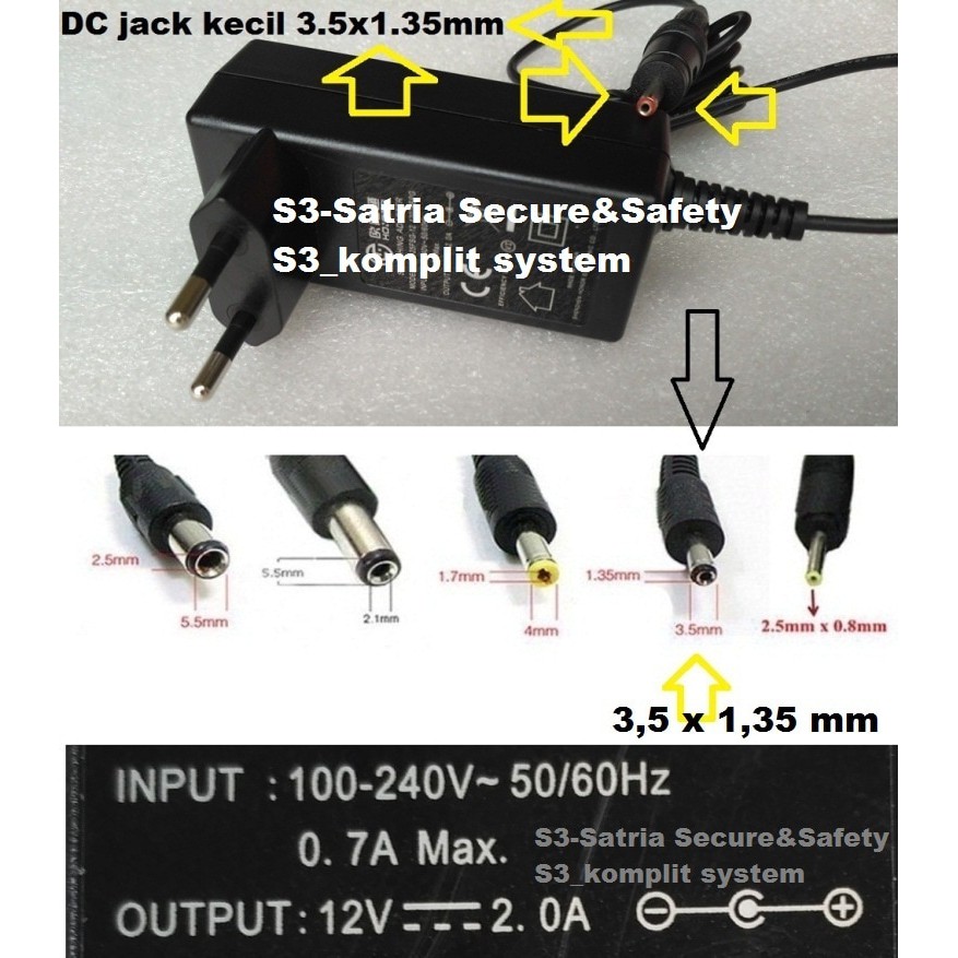 Power Supply 12V 2A DC kecil 3.5x1.35mm Adaptor 12V-2A 3,5 x 1,35 mm