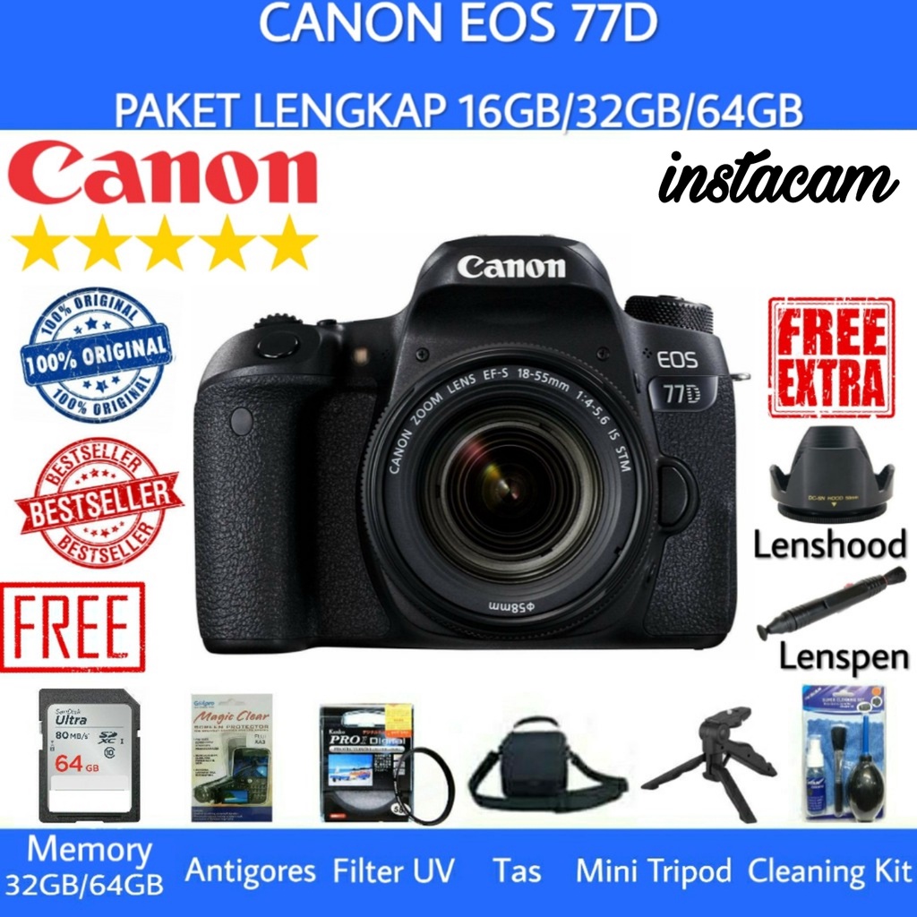 CANON EOS 77D / CANON 77D KIT 18-55MM IS STM WIFI ORIGINAL - PAKET LENGKAP