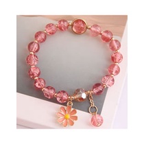 LRC Gelang Tangan Fashion Watermelon Red Dropped Oil Small Daisy Pendant Crystal Bead Bracelet