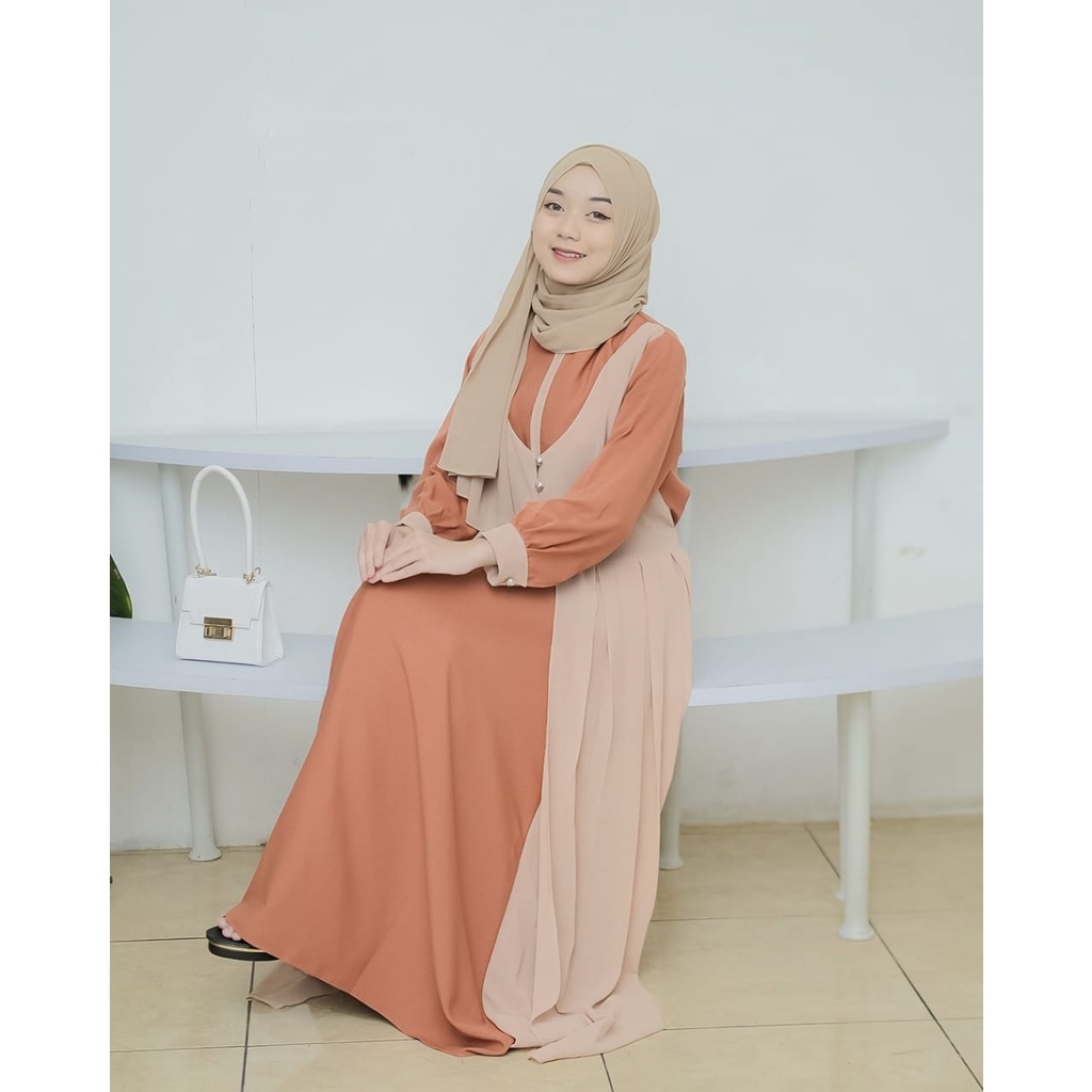 Gamis narnia itycrepe mix ceruty layer modern maxidress syari busana muslim wanita fashion ootd fashionable muslimah terbaru modis kondangan lebaran hits selebgram free ongkir reseller dropshiper