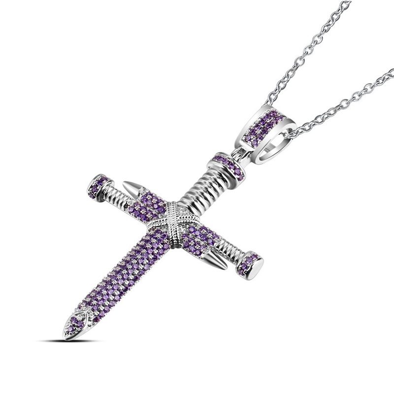 Cross Amethyst Pendant Kalung Wanita / Aksesoris Perhiasan Fashion