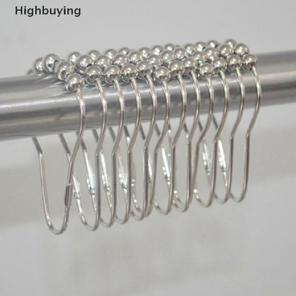 Hbid 12PCS Cincin Pengait Tirai Shower Kamar Mandi Bahan Satin Lapis Nikel 5 Bola Roller Glory