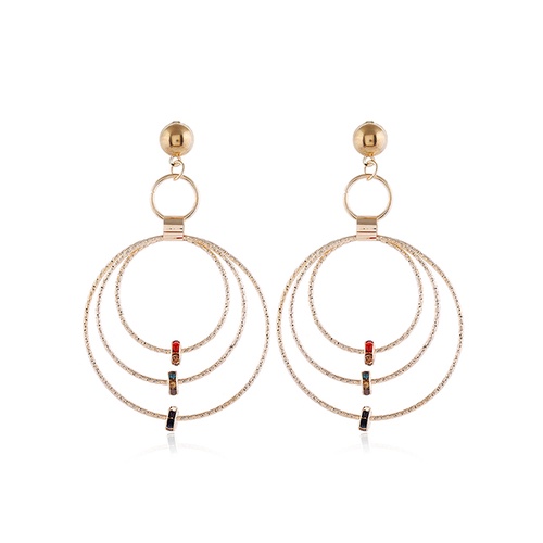 LRC Anting Tusuk Fashion Golden Alloy Geometric Round Multi-layer Earrings A61244