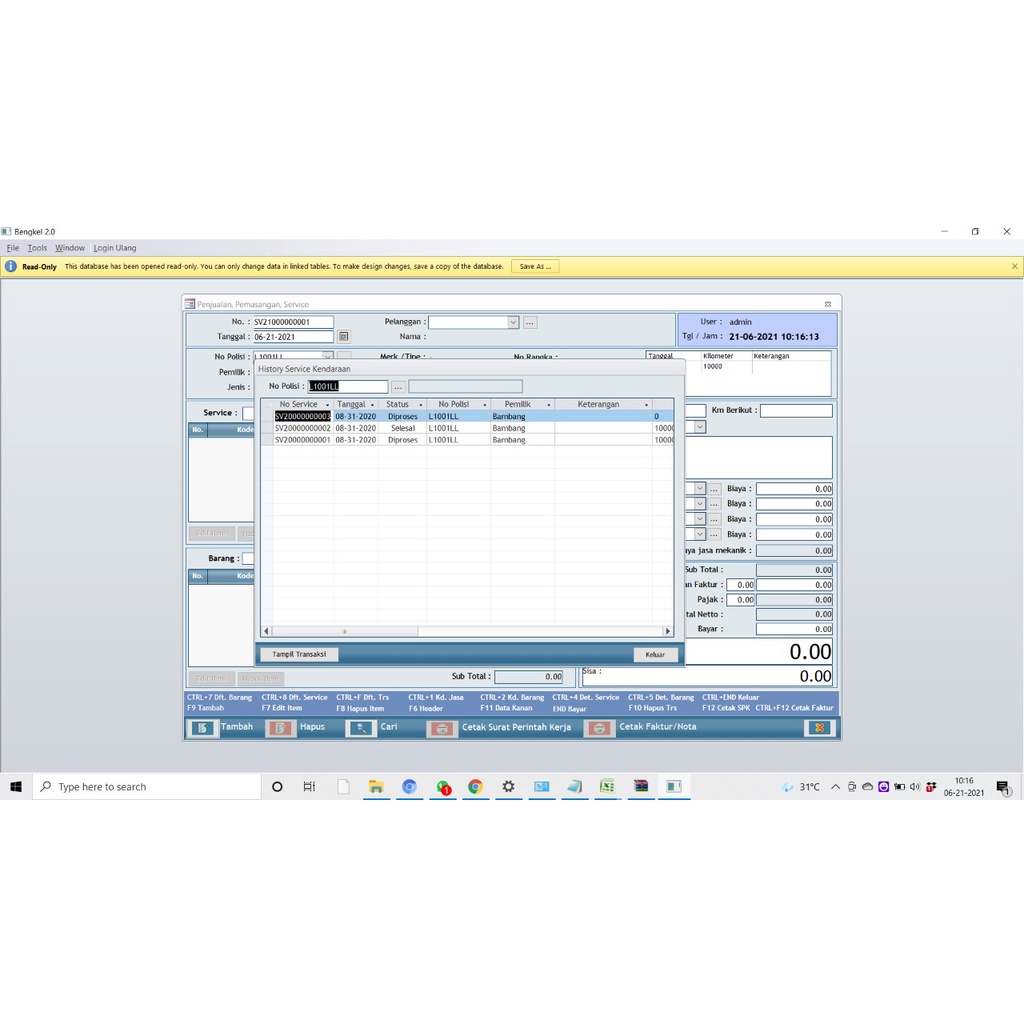 SOFTWARE PROGRAM BENGKEL 2.0 - BISA CATAT RIWAYAT SERVICE KENDARAAN &amp; PENJUALAN SPAREPART
