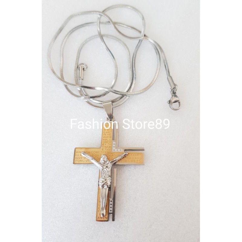 fashion import rohani kalung salib import kombinasi titanium gold white jesus antikarat selamanya