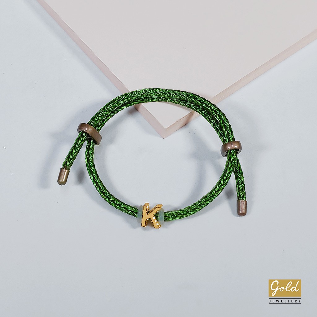 Gelang tali emas kuning 700 16k charm inisial alphabet huruf K bsr