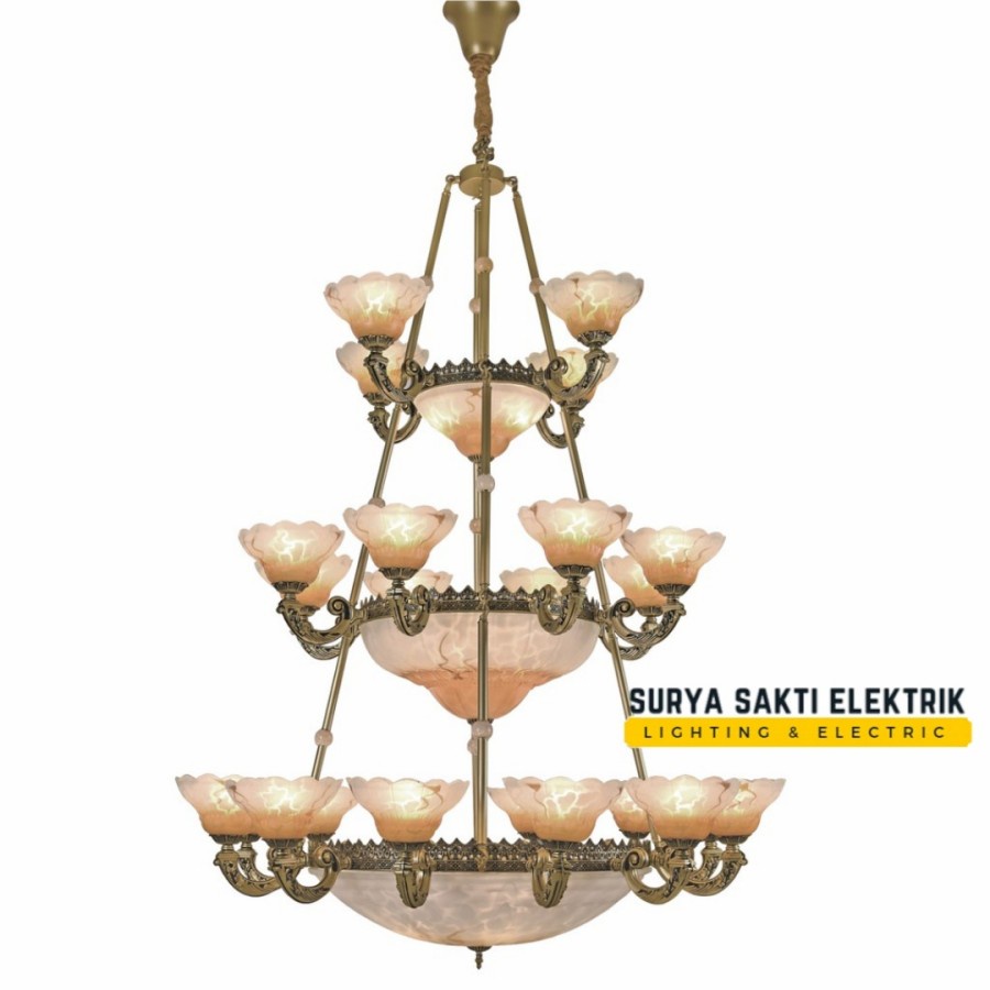 LAMPU GANTUNG HIAS PLAFON TINGGI VOID CABANG 12+8+4 MEWAH RUANG TAMU