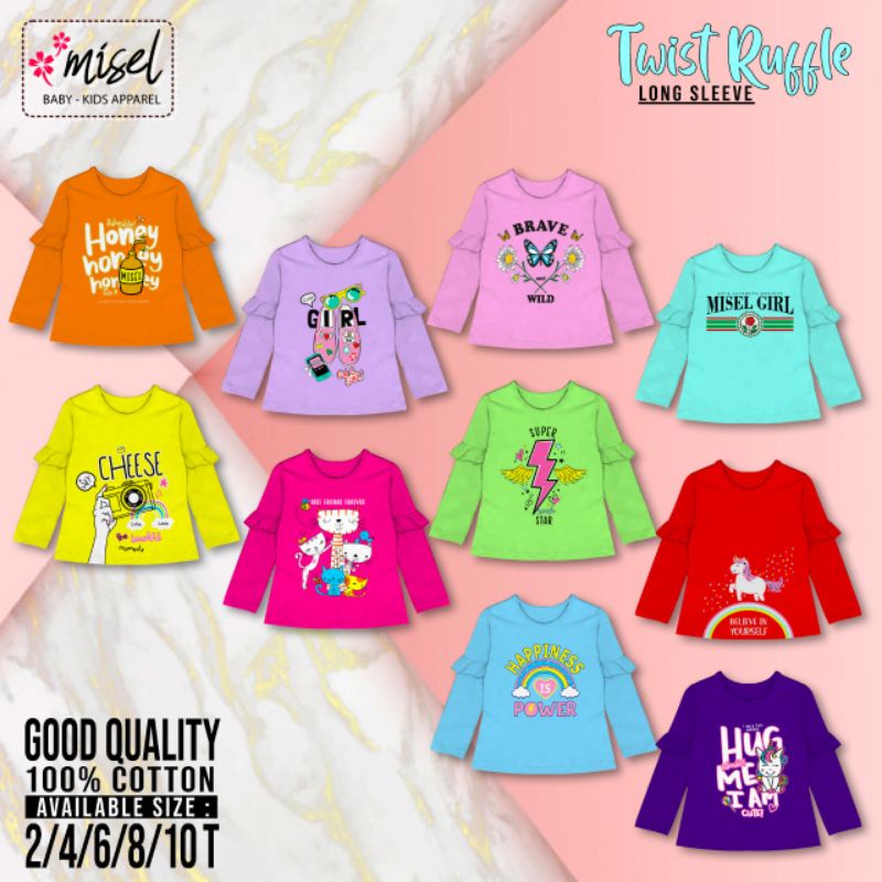 MISEL Kaos Lengan Panjang Twist Ruffle 2-8 Tahun Kaos Anak Cewe Lucu