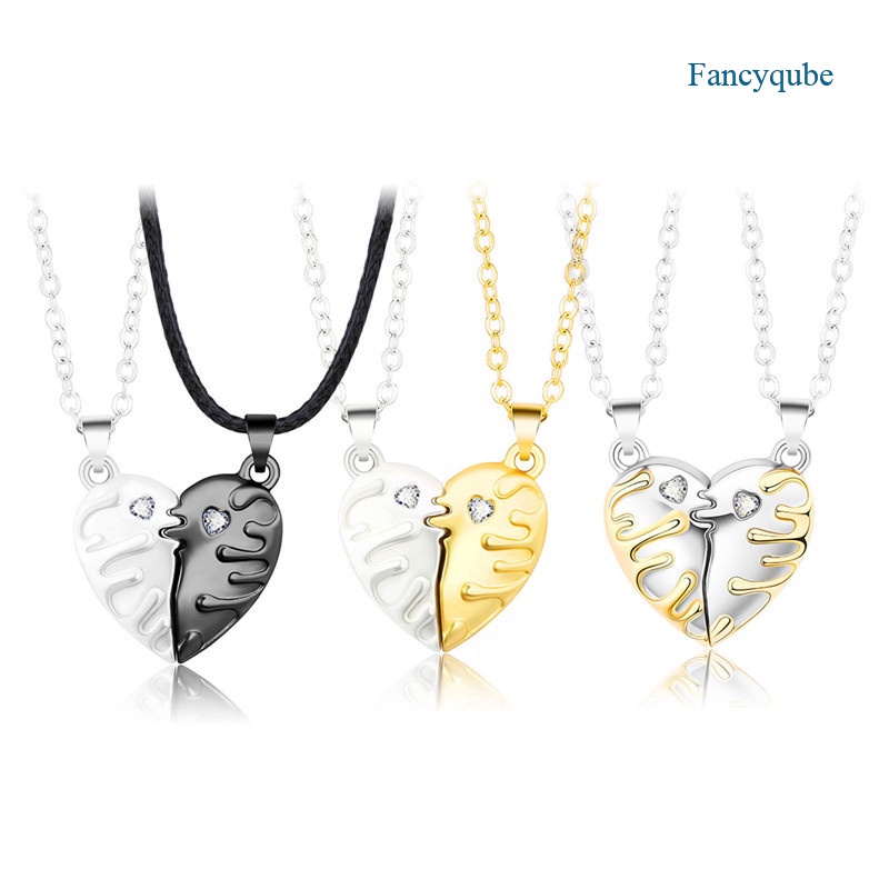 Fancyqube 2pcs Kalung Liontin Hati Magnetik Warna Emas Untuk Pasangan
