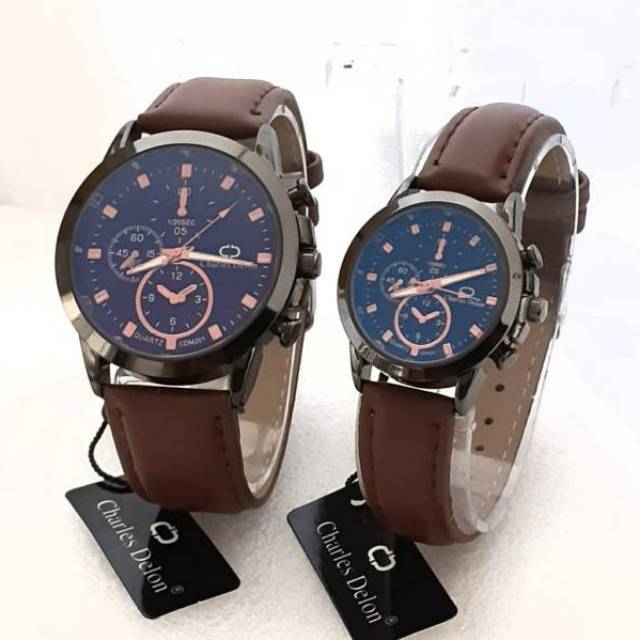 Jam tangan couple charles delon anti air tali kulit original | Shopee