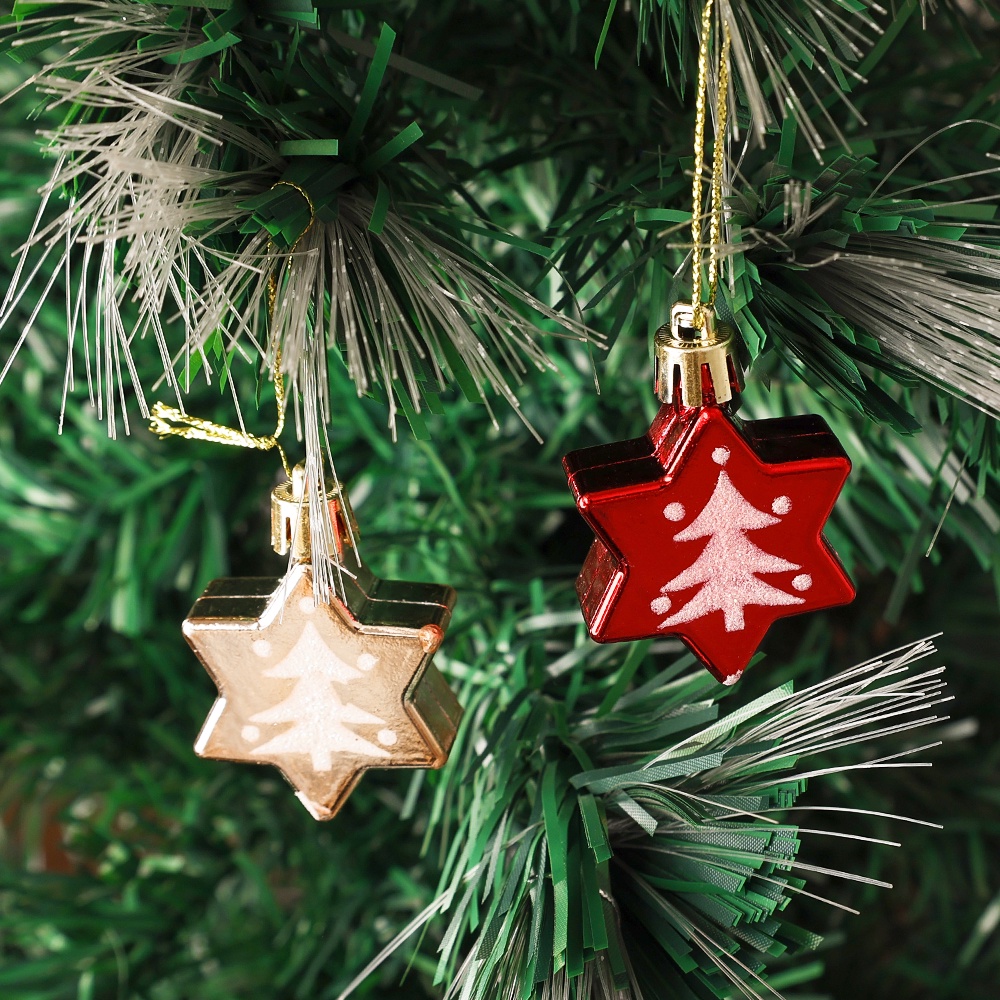 Ornamen Liontin Bentuk Bintang Warna Merah Putih Untuk Dekorasi Pohon Natal