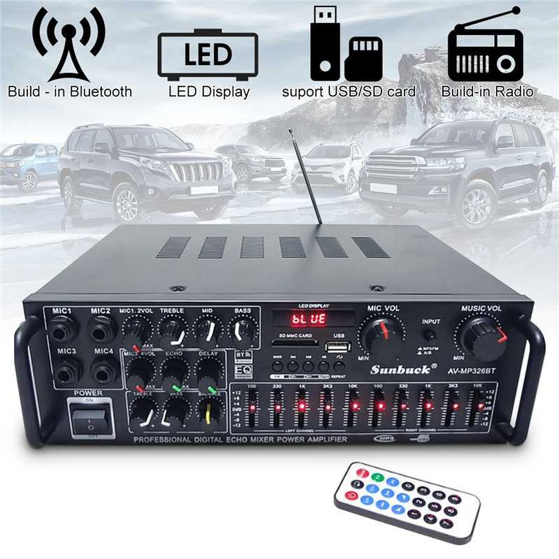 Bluetooth EQ Audio power Amplifier digital echo mixer Karaoke Home Theater Sunbuck 2000W AV-326BT