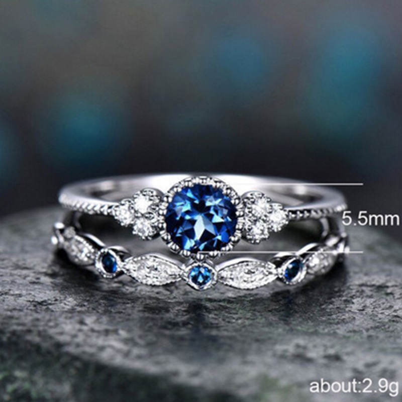 Set Cincin Bahan Stainless Steel Lapis Silver Hias Zircon Untuk Wanita