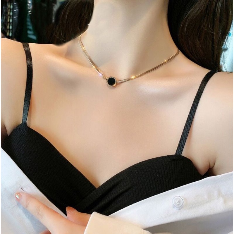 Kalung Titanium Wanita Asli Emas 18K Bentuk Bulat Angka Romawi liontin simple Anti Karat Aksesoris Wanita