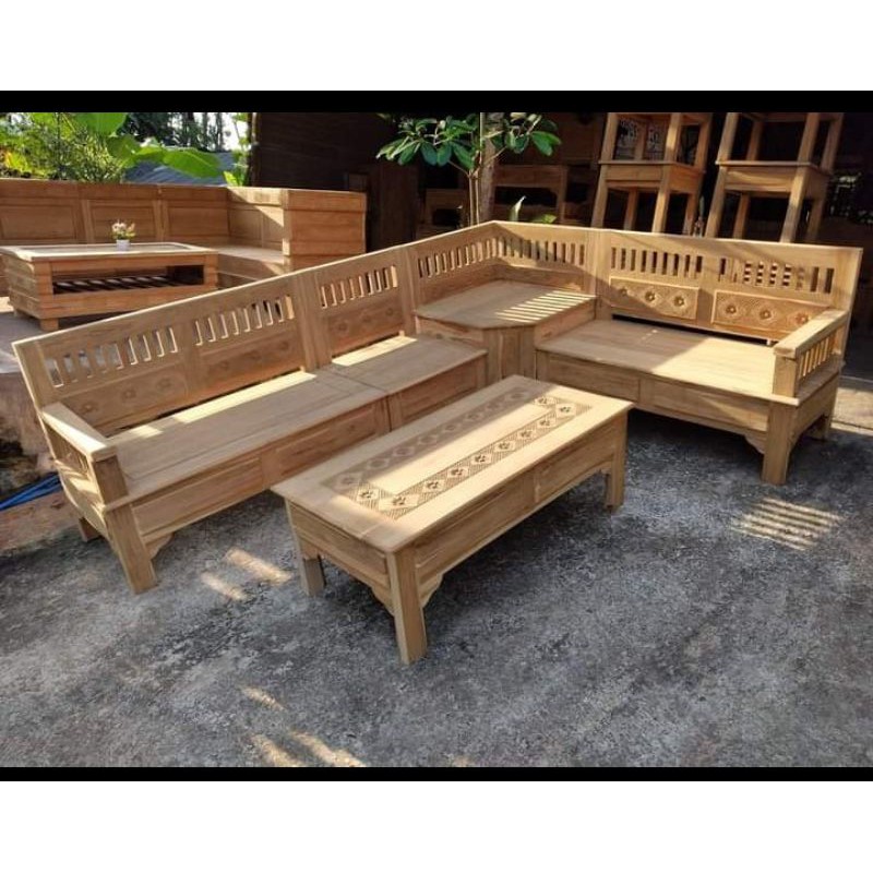 kursi sudut jati minimalis mentahan