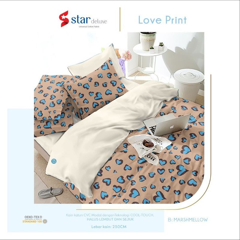 KAIN BAHAN SPREI METERAN KATUN STAR MOTIF LOVE PRINT
