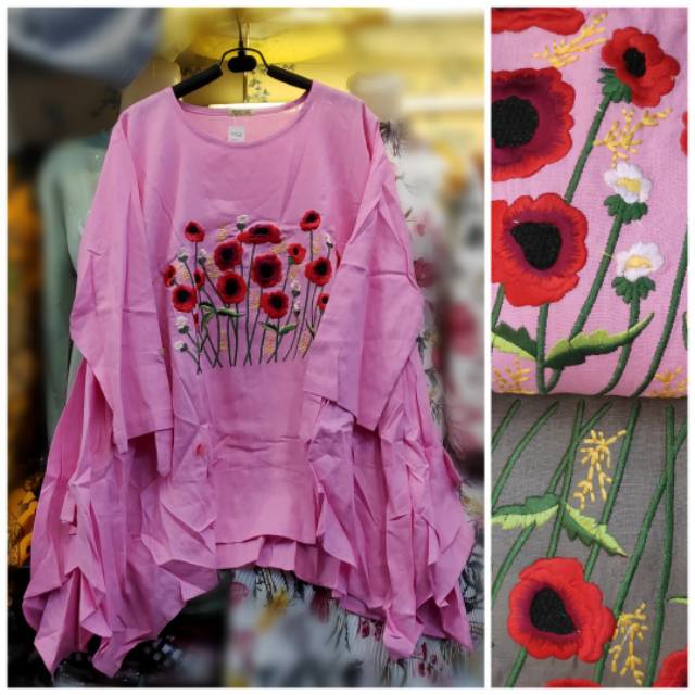 Tunik remaja wanita motif bunga bordir import warna