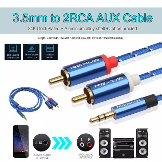 3.5mm to 2RCA AUX cable