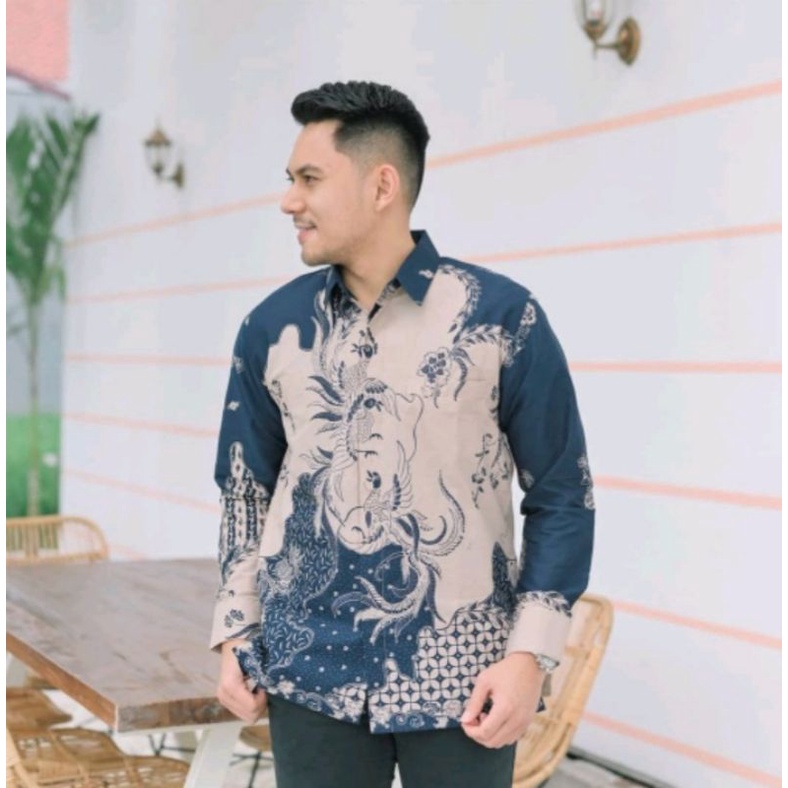 Kemeja Batik Pria slim fit Lengan Panjang Size S M L XL XXL