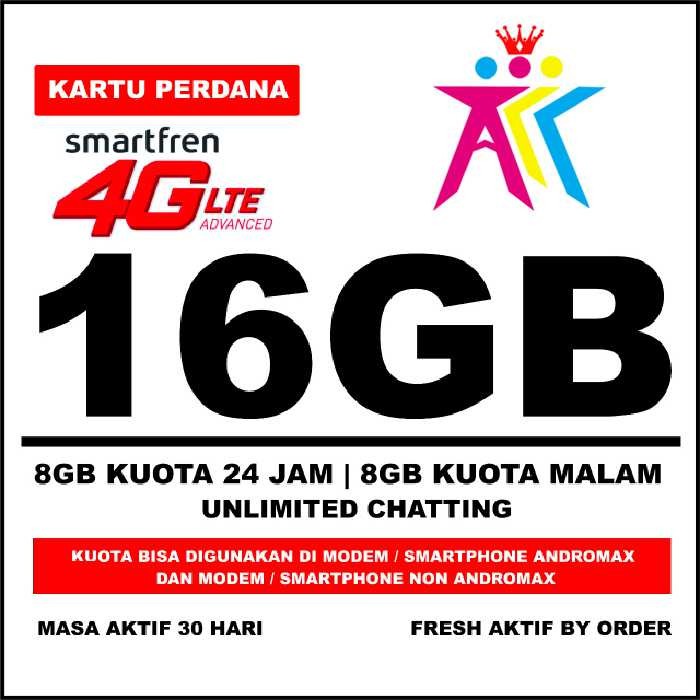[Fzn] ~ Kartu Perdana Smartfren 4G LTE Kuota 16GB (8GB Utama + 8GB Malam)