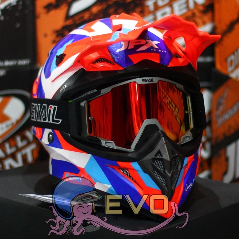 HELM JPX CROSS_FOX1 SERI X29 - FLUO RED GLOSS + GOOGLE SNAIL (ONGKIR 2 KG) HELM JPX TERBARU