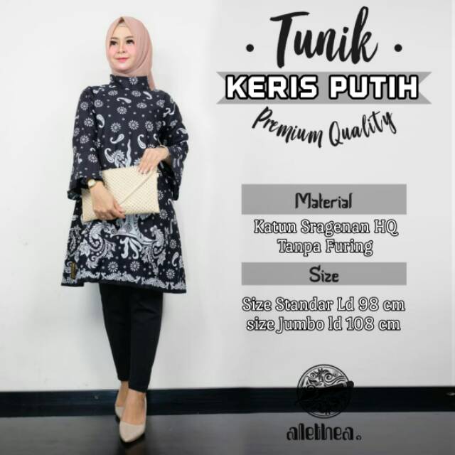 TUNIK KERIS PUTIH.Atasan Batik Wanita.