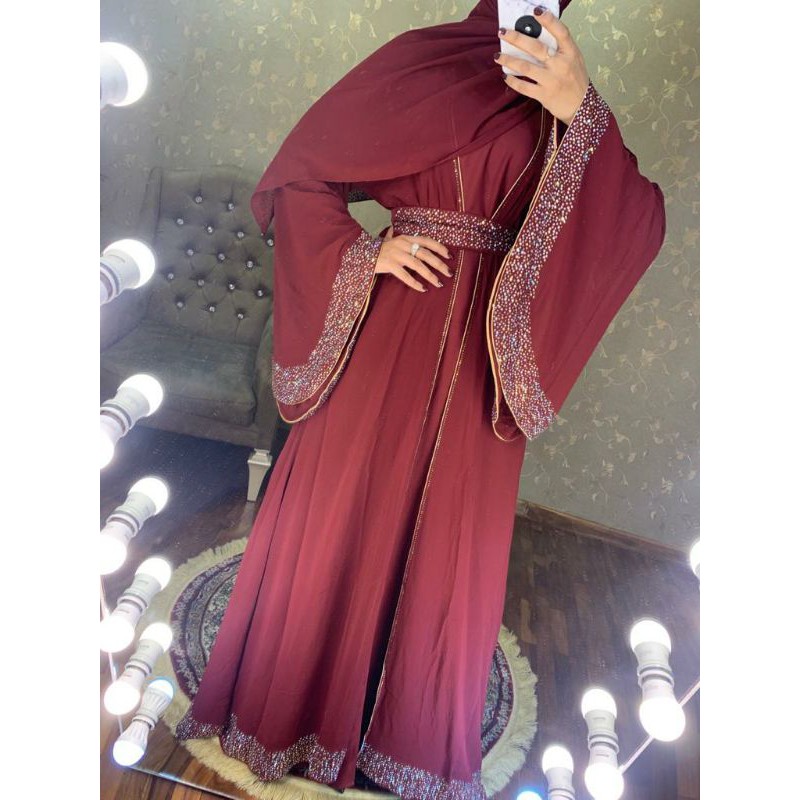 Abaya dobel sifon marun ori dubai