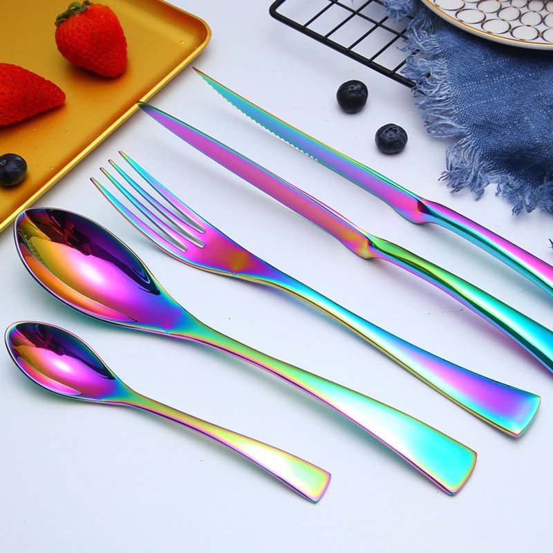 Luxury Rainbow Cutlery Set Tableware Sets Stainless Steel Dinner Fork Steak Knife Tea Spoon Dinner