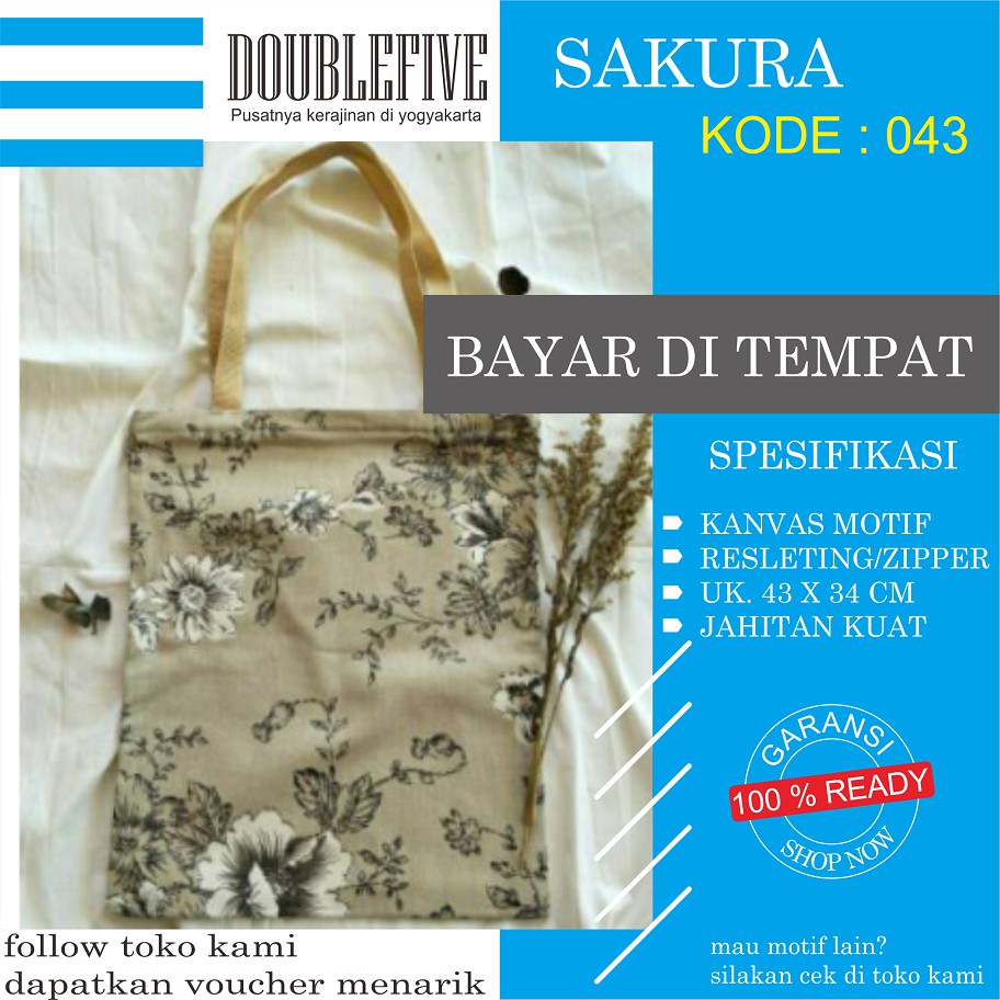 TOTE BAG WANITA TOTEBAG PRIA CANVAS MOTIF GOOD QUALITY WITH RESLETING KODE - 043