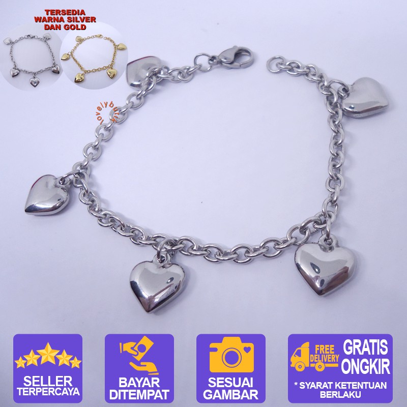 Lovelybutik Gelang Tangan Wanita Titanium Amira Gelang Titanium Model Love Bonus Kotak Perhiasan