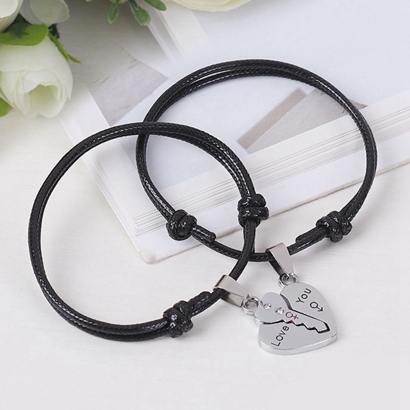 Heart-Shaped Stitching Bracelet Handmade Black Rope Chain Couple Gifts Pop