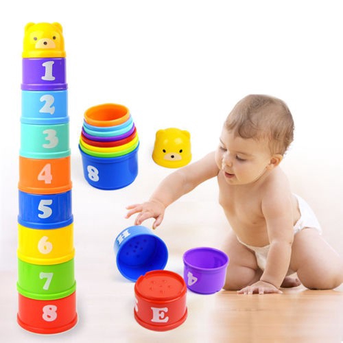 9X Stack Nest Plastic Cups Rainbow Stacking Tower Educational Stacking Kids Toys