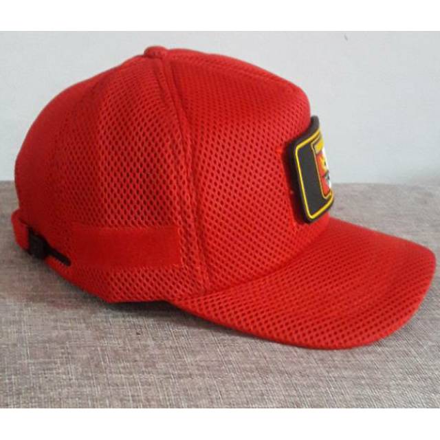 TOPI PERBAKIN - TOPI PERBAKIN MERAH - TOPI JARING DOUBLE MESH VELCRO