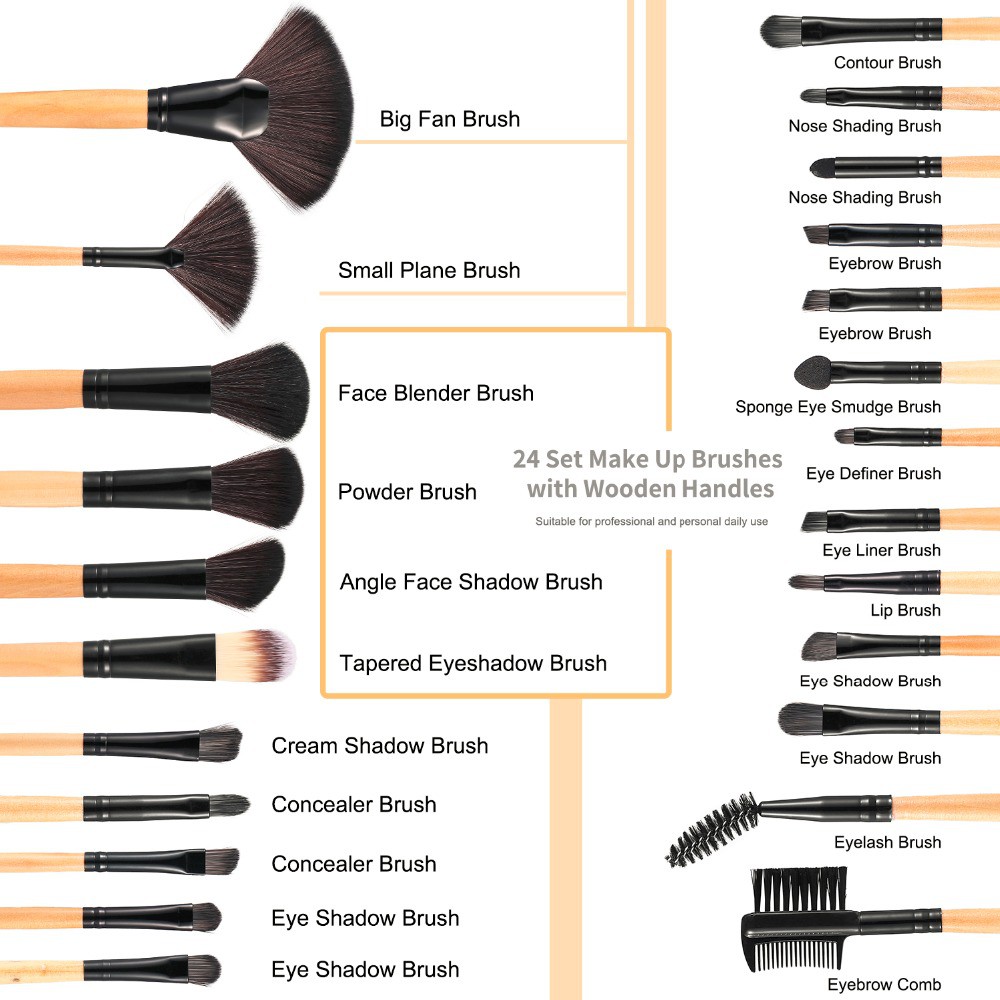 Makeup Brush 24 Set - Kuas Make up Set 24 pcs wooden handle F001