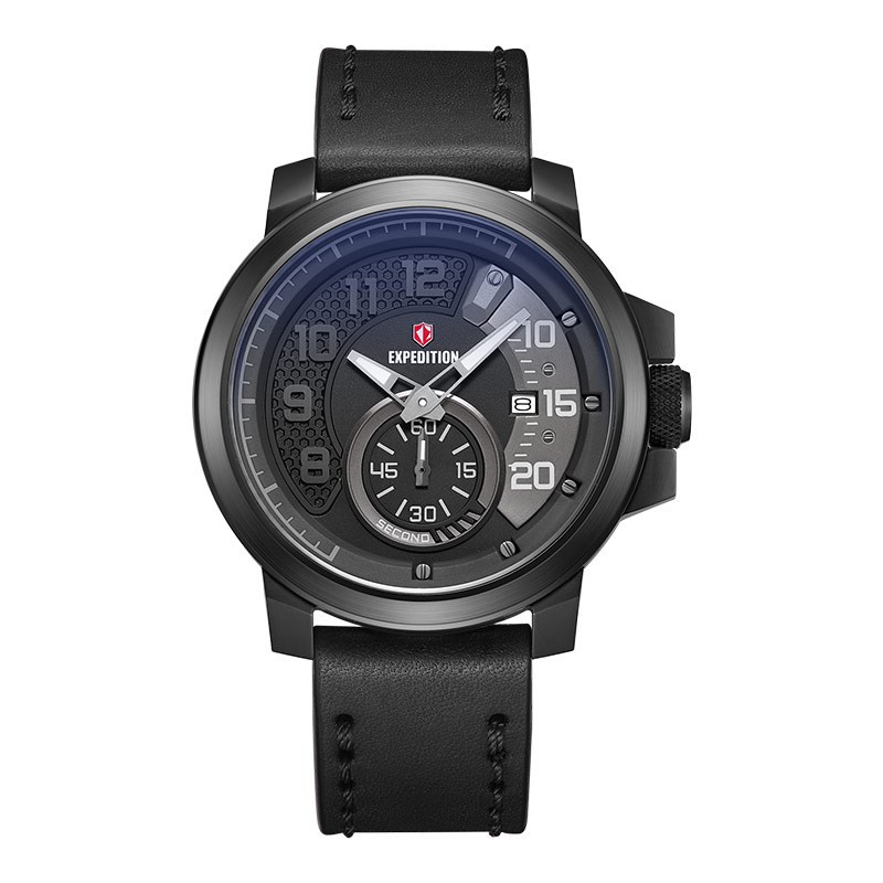 Jam Tangan Expedition E 6825 MS LIPBA Pria Sport, Stainless Steel 42mm, Hitam, Silicone Strap
