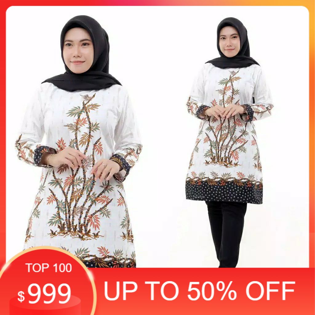 baju batik wanita // atasan batik wanita // tunik batik motif bambu putih