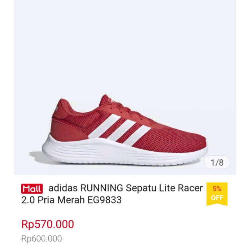 Adidas RUNNING Sepatu Lite Racer 2.0 Pria Merah EG9833