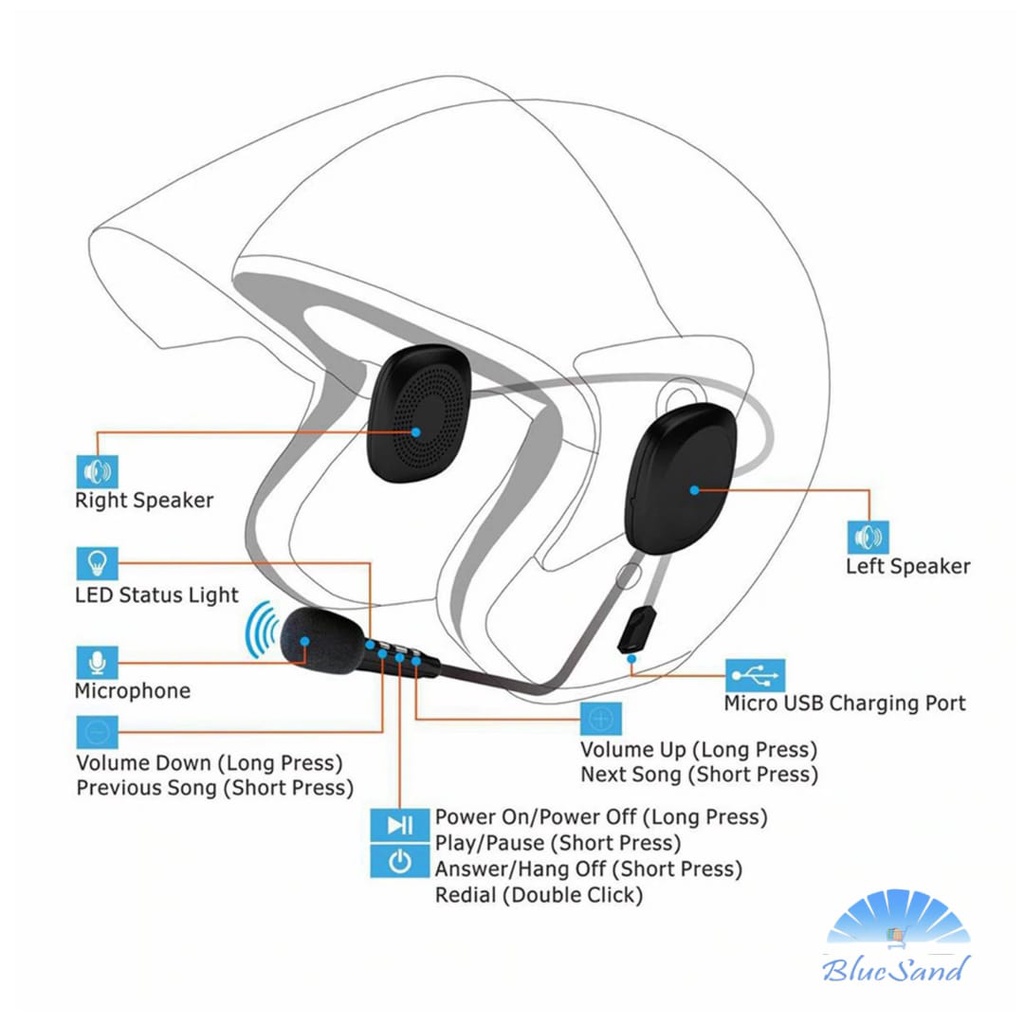 Headset Helm Bluetooth / HeadPhone Helm Bluetooth / Headset Helmet / Headset Bluetooth Helm Motor / Headphone Helmet with Microphone Music Wireless TERLARIS-2