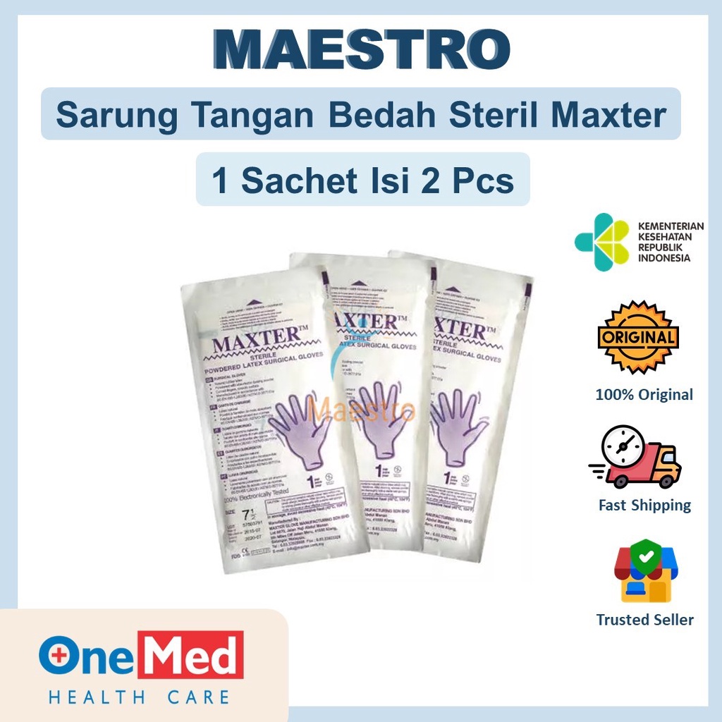 Sarung Tangan Bedah Steril Maxter Sterile Handscoon Surgical Gloves Ukuran 6 7 7.5 7,5 8