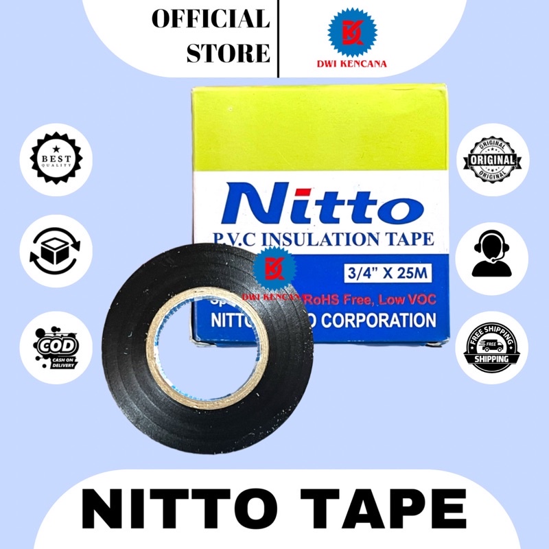 

[READY] ISOLASI NITTO / ISOLASI KABEL LISTRIK ORIGINAL / PVC INSULATING TAPE HITAM NITTO PVC