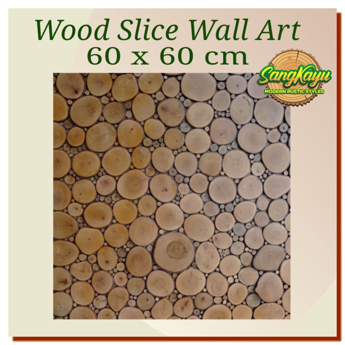 Tree Slice Wall Art 60x60cm hiasan dinding kayu alami bukan wallpaper